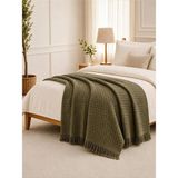 Binna Soft Çift Kişilik Pike 200X240 cm Püsküllü Çok Amaçlı Yatak Örtüsü - Haki Petek - Haki - Yeşil