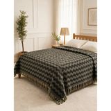 Binna Soft Çift Kişilik Yatak Örtüsü 200X240 cm Püsküllü Çok Amaçlı Pike - Antrasit Haki - 200 x 240 cm