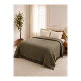 Binna Soft Çift Kişilik Yatak Örtüsü 200x240 cm Püsküllü Çok Amaçlı Pike - Haki Petek