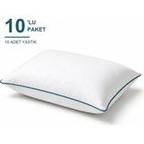 Binna Soft Eco Biyeli Yastık 10'li Paket 50X70 cm 800 gr Boncuk Silikon Elyaf Dolgulu - Petrol Mavisi - 50 x 70 cm