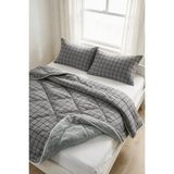 Binna Soft Karmina Ultura Çift Taraflı Wellsoft Çift Kişilik Yorgan + 2 Yastık Kılıfı Uyku Seti Füme Kare - Gri