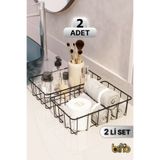 Bino 2 ADET Makyaj Organizeri Çok Amaçlı Sepet Banyo Kozmetik Düzenleyici Makyaj Havlu Sepeti Siyah Metal