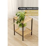 Bino 2 Katlı Saksılık Organizer Ahşap Bahçe Balkon Standı Çiçeklik 50 Cm