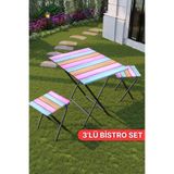 Bino 3'lü Set Renkli Katlanabilir Kamp Masası Bahçe Balkon Bistro Masa Tabure Seti