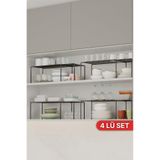 Bino 4 ADET Genişletilebilir Dolap İçi Düzenleyici Raf Organizer Siyah Metal Ayarlanabilir 2 Parçalı