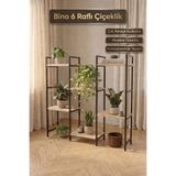 Bino 6 Raflı Çok Amaçlı Çiçeklik Metal Gövde Ahşap Raf Bitki Standı Balkon Salon Saksılık