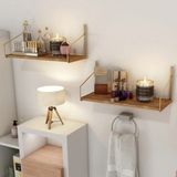 Bino Ahşap Mutfak ve Banyo Raf Seti 60x15 cm – Paslanmaz Altın Kromajlı, Modern Tasarımlı, Geniş Depolama Alanlı, 2'li