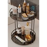 Bino Banyo Düzenleyici Organizer Sunumluk Paslanmaz 2 Katlı Metal Tepsili Dekoratif Takı ve Makyaj Rafı - Siyah