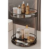 Bino Banyo Düzenleyici Organizer Sunumluk Paslanmaz 2 Katlı Metal Tepsili Dekoratif Takı ve Makyaj Rafı