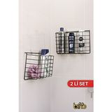 Bino Banyo Düzenleyici Şampuanlık 2li Set Duş Jeli Organizer Yapışkanlı Paslanmaz Metal Raf Siyah
