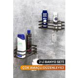Bino Banyo Düzenleyici Şampuanlık Sabunluk 2 Li Set Lamalı YAPIŞKANLI 4 ASKILI Duş Rafı Organizer