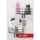 Bino Banyo Düzenleyici Şampuanlık Sabunluk 2li Set Yapışkanlı 4 Askılı Duş Rafı Paslanmaz Organizer