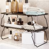 Bino Dolap Içi Düzenleyici 2 Adet Mutfak Rafı Tabak Bardak Rafı Mat Siyah Paslanmaz Metal Organizer