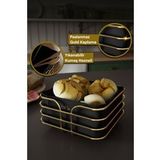 Bino Ekmeklik Ekmek Sepeti Çok Amaçlı Metal Kutu Lüx Gold Paslanmaz Sepet Siyah Kumaş