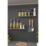 Bino Gold Metal Baharatlık Mutfak Banyo Rafı, İkili Set