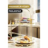 Bino İkramlık 2 Katlı 40 Cm Gold Lüks Kurabiyelik Tepsi Servis Sunum Organizeri Mutfak Düzenleyici