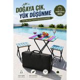 Bino Kamp Masası Seti 2 Tabure Taşıma Çantası Katlanır Ahşap Piknik Masası