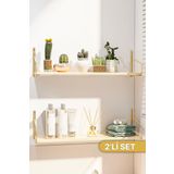 Bino Mutfak Rafi Duvar Rafi Parlak Gold Kaplama Masif Ahsap Raf 2Li Set Luks Dekoratif Banyo Antre Rafi