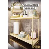 Bino Mutfak Rafı Masaüstü Düzenleyici Organizer Mutfak Banyo Dolabı 2 Katlı Raf Oval Raf Kitaplık GOLD