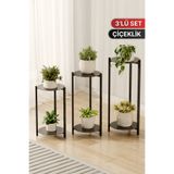 Bino Paslanmaz Metal Saksılık Çiçeklik Modern Dekoratif 3’lü Set