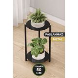 Bino Saksılık Çiçeklik 2 Katlı Metal Çiçeklik Dekoratif Paslanmaz Sac Tepsili Çiçek Standı 50 CM