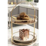 Bino Servis Sunum İkramlık Gold Büyük Lüks 2 Katlı 40cm Organizer Mutfak Düzenleyici Pasta Standı