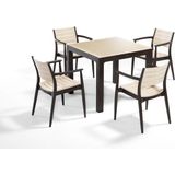 Bintaş Mobilya 4 Kişilik Kahverengi Cappucino Dış Mekan Bahçe Masa Sandalye Takımı 90 x 90 Kare Set