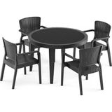 Bintaş Mobilya Siyah Yuvarlak Dış Mekan Bahçe Masa Sandalye Seti