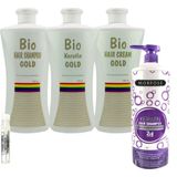 Bio Keratin Gold 3'lü Set Brezilya Fönü Kalıcı Saç Düzleştirici Keratin + Morfose Biotin 1000 ml Şampuan