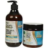 Bio Keratin Gold At Kuyruğu Bitki Özlü Tuzsuz 500 ml Şampuan + At Kuyruğu Bitki Özlü 500 ml Saç Bakım Maskesi