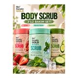 Bio Keratin Gold Body Scrub 3'lü Vücut Peeling Bakım Seti Çilek & Mentol-Nane & Salatalık 3x500ml