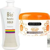 Bio Keratin Gold Brezilya Fönü Kalıcı Saç Düzleştirici Keratin + Morfose Argan Saç Maskesi 500ml
