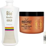 Bio Keratin Gold Brezilya Fönü Kalıcı Saç Düzleştirici Keratin + Redist Argan Saç Maskesi 500ml