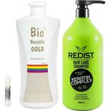 Bio Keratin Gold Brezilya Fönü Kalıcı Saç Düzleştirici Keratin + Redist Keratin 1000 ml Şampuan