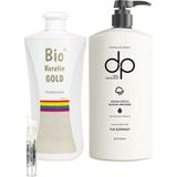 Bio Keratin Gold Brezilyan Fönü Kalıcı Saç Düzleştirici + Dp Tuzsuz Şampuan Pamuk Sütü & Buğday Proteini