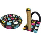 Bio Sand Kedi Desenli Simit Kedi Yatağı ve Kaşımalı Tırmalama Seti