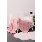 Biocotton Triko Ponponlu Örgü Tv Battaniyesi - Pudra