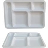 BİODATA %100 Kırılmaz 12'li Melamin 5 Bölmeli Tabldot Yemek Servis Tabağı - 40x28 cm Beyaz