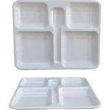 Biodata 12 Adet %100 Kırılmaz Melamin 5 Bölmeli Tabldot Yemek Servis Tabağı - 34X28 cm Beyaz