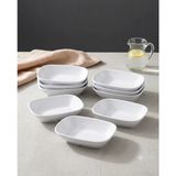 Biodata 12 Adet Beyaz %100 Kırılmaz Melamin Kare Salata ve Meze Tabağı - 17X12 cm Derin Kahvaltılık Seti