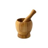 BİODATA 12cm Bambu Ahşap Sarımsak Ezeceği Havan Tokmaklı Bambu Havan