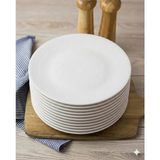 Biodata 12'li Melamin Pasta ve Tatlı Servis Tabağı 23 cm - Beyaz Düz Yuvarlak Hafif Sunum Tabak Seti - 23 x 23