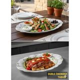 BİODATA 33x20 cm Mermer Desenli Melamin Kayık Tabak Servis Tabağı Salata Meze Sos Sunum Tabağı