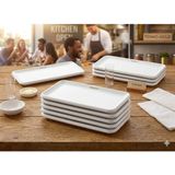 BİODATA 6 Adet 16x35 cm Mimoza Beyaz Melamin Tavuk Sunum Tabağı | Kebap, Makarna, Meze Servis Tabağı
