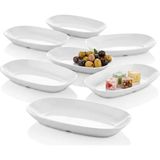 Biodata 6 Adet 19X11 cm Melamin Oval Kayık Kahvaltılık Mezelik Makinede Yıkanabilir Beyaz Servis Tabağı