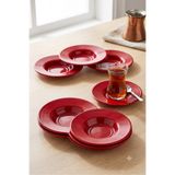 BİODATA 6 Adet Kırılmaz Melamin Çay Tabağı Çay Tabak 11 cm - Kırmızı