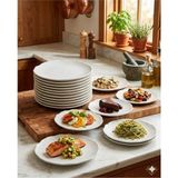 Biodata 6'lı Mat Beyaz 32 cm Dalgalı Kenar Servis Tabağı Seti - Modern Yuvarlak Kahvaltı, Pasta ve Tatlı Tabakları - 32 x 32 cm