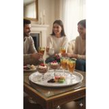 BİODATA Mermer Desenli Büyük Servis Tepsisi - 36 cm - Şık Sunum Tabağı - Dekoratif Kahve ve Çay Tepsisi