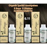Biomagic 6.11 Yoğun Küllü Koyu Kumral Organik Içerikli Amonyaksız Kalıcı Saç Boyası 3boya +3oksidan