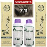 Biomagic 7.11 Yoğun Küllü Kumral Organik İçerikli Amonyaksız Kalıcı Saç Boyası 2 Boya +2Oksidan